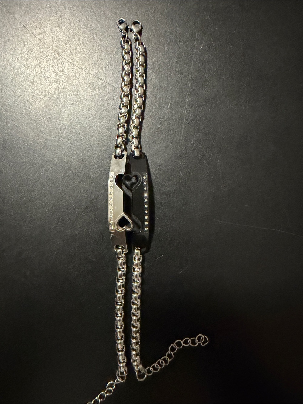 Silver Heart Link Women's Bracelet with Crystal Accents